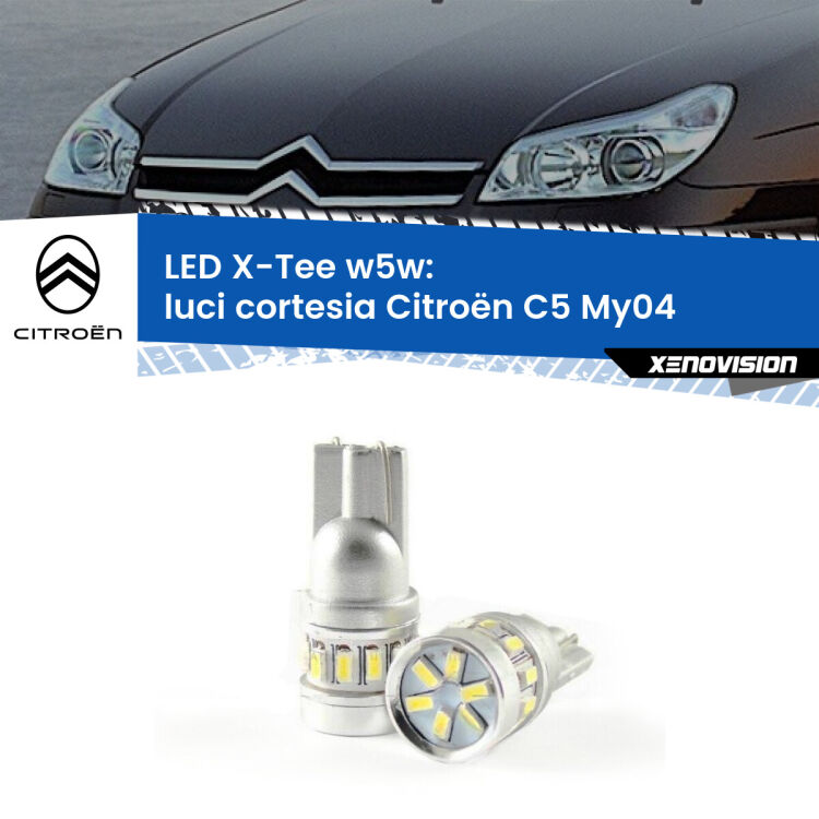 0 Luci Cortesia LED per Citroën C5 My04 2004 - 2008: W5W X-Tee <strong>LED luci cortesia per Citroën C5</strong> My04 2004 - 2008. Lampade <strong>W5W</strong> modello X-Tee Xenovision top di gamma.