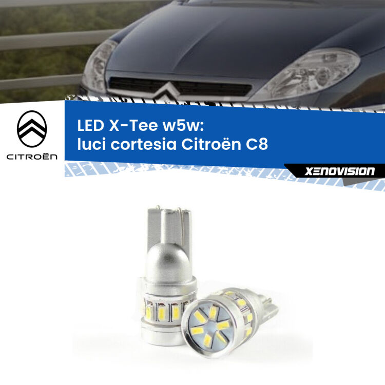 0 Luci Cortesia LED per Citroën C8 2002 - 2010: W5W X-Tee <strong>LED luci cortesia per Citroën C8</strong> 2002 - 2010. Lampade <strong>W5W</strong> modello X-Tee Xenovision top di gamma.
