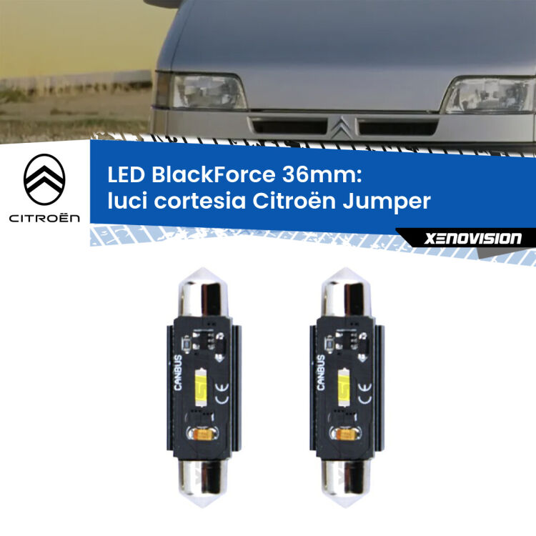 0 Luci Cortesia LED per Citroën Jumper 1994 - 2002: C5W BlackForce 36mm (Coppia) <strong>Luci Cortesia LED per Citroën Jumper</strong> 1994 - 2002. Coppia lampade <strong>C5W</strong> 36mm modello BlackForce canbus.