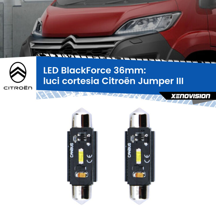 0 Luci Cortesia LED per Citroën Jumper III in poi: C5W BlackForce 36mm (Coppia) <strong>Luci Cortesia LED per Citroën Jumper</strong> III in poi. Coppia lampade <strong>C5W</strong> 36mm modello BlackForce canbus.