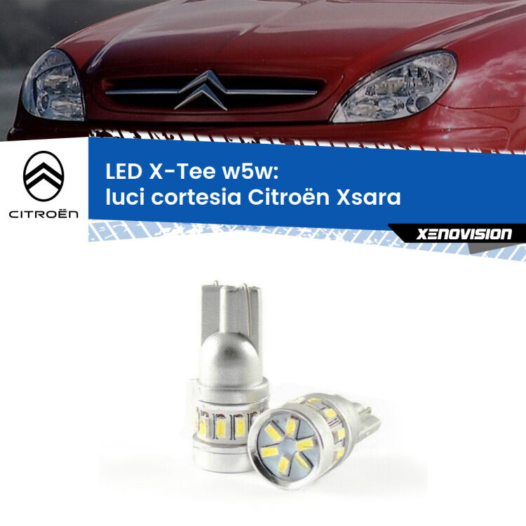 0 Luci Cortesia LED per Citroën Xsara 1997 - 2005: W5W X-Tee <strong>LED luci cortesia per Citroën Xsara</strong> 1997 - 2005. Lampade <strong>W5W</strong> modello X-Tee Xenovision top di gamma.