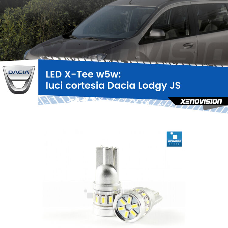 <strong>LED luci cortesia per Dacia Lodgy</strong> JS 2012 in poi. Lampade <strong>W5W</strong> modello X-Tee Xenovision top di gamma.