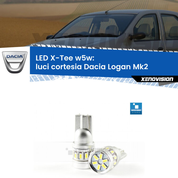 <strong>LED luci cortesia per Dacia Logan</strong> Mk2 2012 in poi. Lampade <strong>W5W</strong> modello X-Tee Xenovision top di gamma.