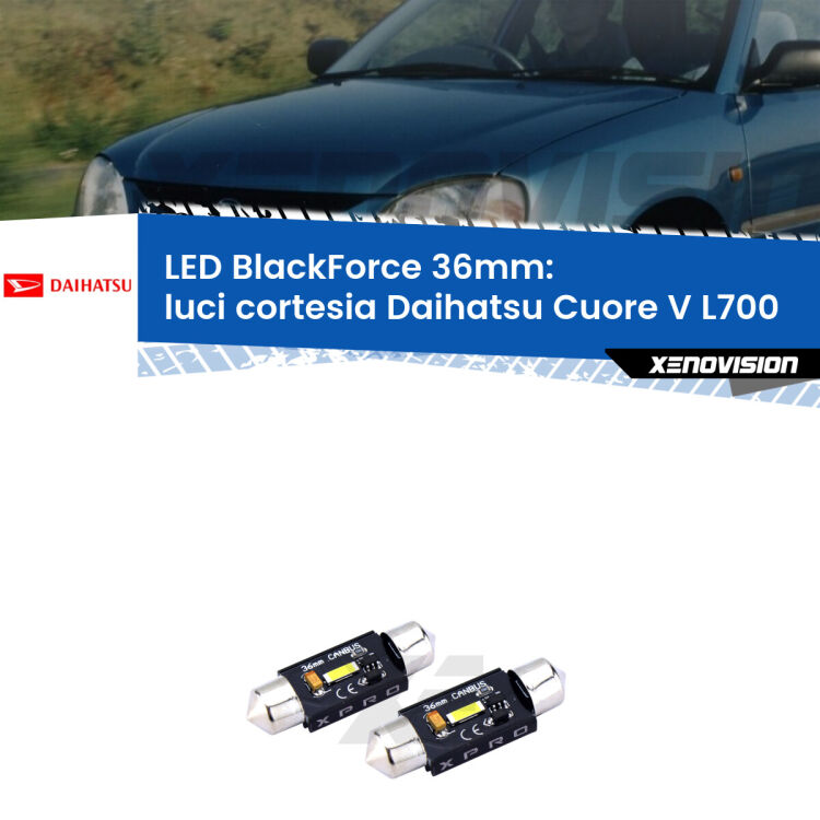 <strong>LED luci cortesia 36mm per Daihatsu Cuore V</strong> L700 1998 - 2003. Coppia lampadine <strong>C5W</strong>modello BlackForce Xenovision.