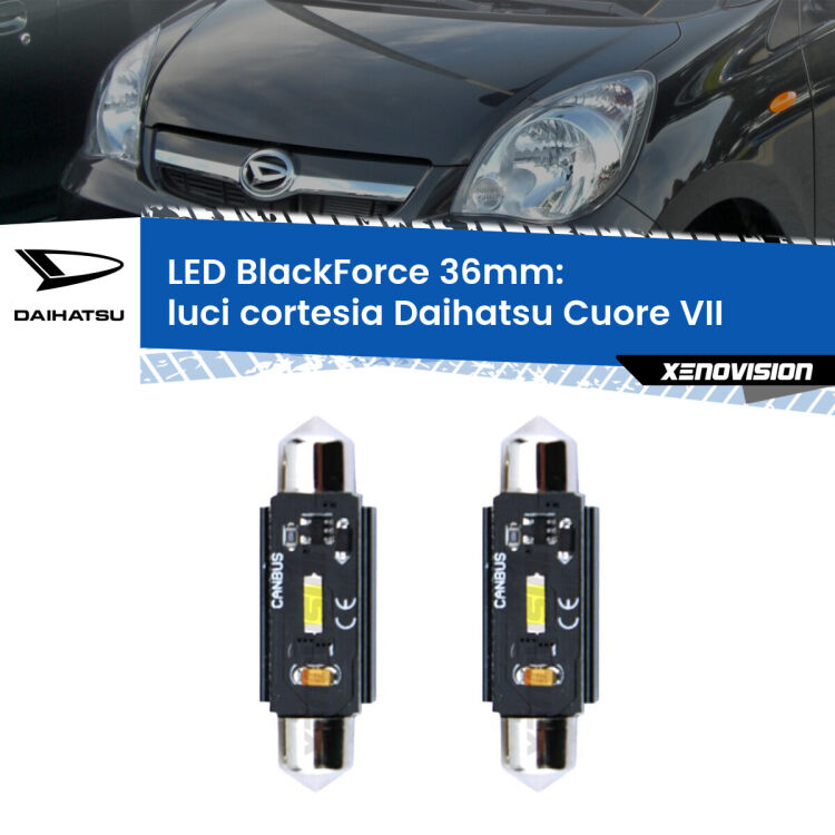 0 Luci Cortesia LED per Daihatsu Cuore VII 2007 - 2018: C5W BlackForce 36mm (Coppia) <strong>Luci Cortesia LED per Daihatsu Cuore VII</strong> 2007 - 2018. Coppia lampade <strong>C5W</strong> 36mm modello BlackForce canbus.
