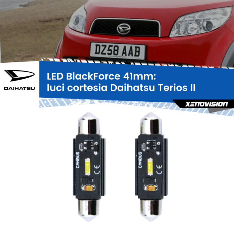 Luci Cortesia LED per Daihatsu Terios II anteriori: C5W BlackForce 41mm (Coppia) <strong>Luci Cortesia LED per Daihatsu Terios</strong> II anteriori. Coppia lampade <strong>C5W</strong> 41mm modello BlackForce canbus.