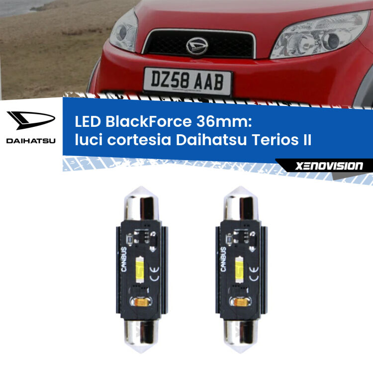 Luci Cortesia LED per Daihatsu Terios II posteriori: C5W BlackForce 36mm (Coppia) <strong>Luci Cortesia LED per Daihatsu Terios</strong> II posteriori. Coppia lampade <strong>C5W</strong> 36mm modello BlackForce canbus.