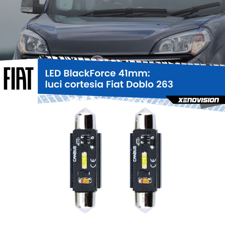 0 Luci Cortesia LED per Fiat Doblo 263 2010 - 2016: C5W BlackForce 41mm (Coppia) <strong>Luci Cortesia LED per Fiat Doblo</strong> 263 2010 - 2016. Coppia lampade <strong>C5W</strong> 41mm modello BlackForce canbus.