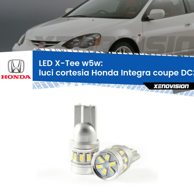 0 Luci Cortesia LED per Honda Integra coupe DC2, DC4 1997 - 2001: W5W X-Tee <strong>LED luci cortesia per Honda Integra coupe</strong> DC2, DC4 1997 - 2001. Lampade <strong>W5W</strong> modello X-Tee Xenovision top di gamma.