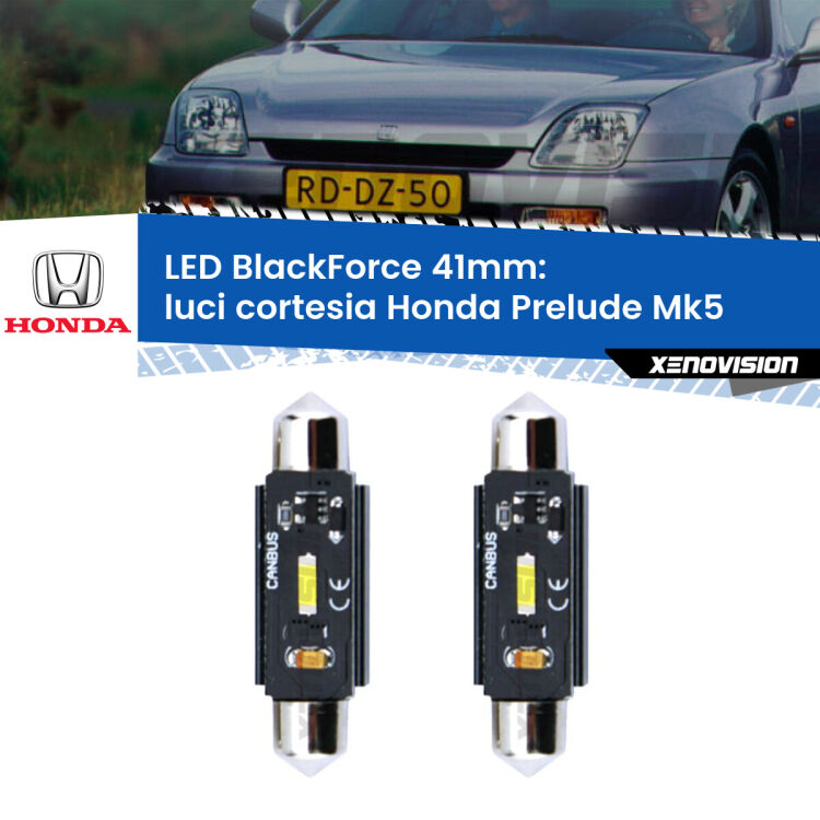 0 Luci Cortesia LED per Honda Prelude Mk5 1996 - 2000: C5W BlackForce 41mm (Coppia) <strong>Luci Cortesia LED per Honda Prelude</strong> Mk5 1996 - 2000. Coppia lampade <strong>C5W</strong> 41mm modello BlackForce canbus.