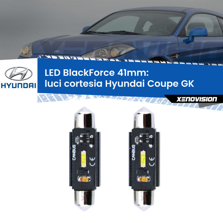 0 Luci Cortesia LED per Hyundai Coupe GK 2002 - 2009: C5W BlackForce 41mm (Coppia) <strong>Luci Cortesia LED per Hyundai Coupe</strong> GK 2002 - 2009. Coppia lampade <strong>C5W</strong> 41mm modello BlackForce canbus.