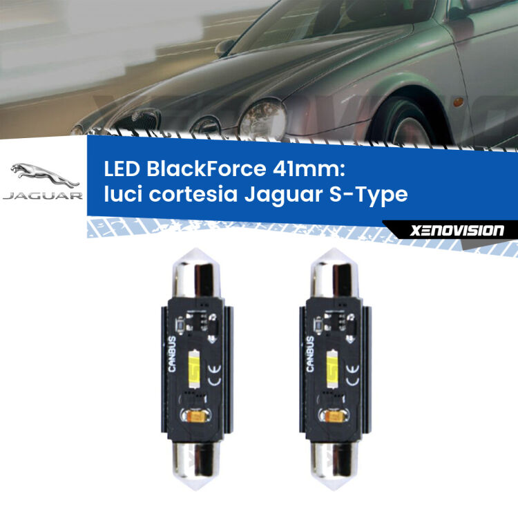 0 Luci Cortesia LED per Jaguar S-Type 1999 - 2007: C5W BlackForce 41mm (Coppia) <strong>Luci Cortesia LED per Jaguar S-Type</strong> 1999 - 2007. Coppia lampade <strong>C5W</strong> 41mm modello BlackForce canbus.
