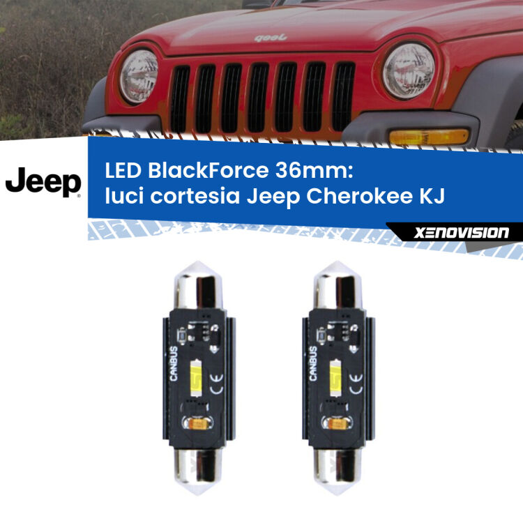 Luci Cortesia LED per Jeep Cherokee KJ 2002 - 2007: C5W BlackForce 36mm (Coppia) <strong>Luci Cortesia LED per Jeep Cherokee</strong> KJ 2002 - 2007. Coppia lampade <strong>C5W</strong> 36mm modello BlackForce canbus.