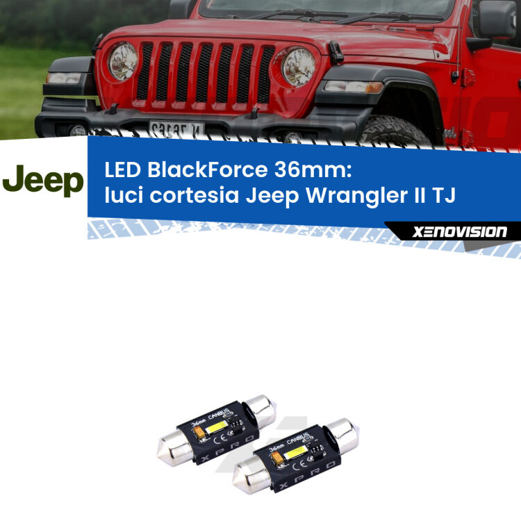 <strong>LED luci cortesia 36mm per Jeep Wrangler II</strong> TJ 1996 - 2005. Coppia lampadine <strong>C5W</strong>modello BlackForce Xenovision.