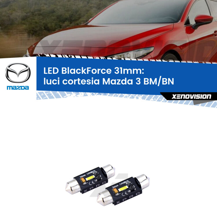 <strong>LED luci cortesia 31mm per Mazda 3</strong> BM/BN posteriori. Coppia lampadine <strong>C5W</strong>modello BlackForce Xenovision.