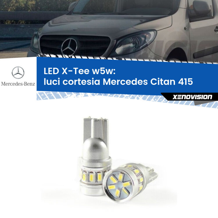 0 Luci Cortesia LED per Mercedes Citan 415 2012 in poi: W5W X-Tee <strong>LED luci cortesia per Mercedes Citan</strong> 415 2012 in poi. Lampade <strong>W5W</strong> modello X-Tee Xenovision top di gamma.