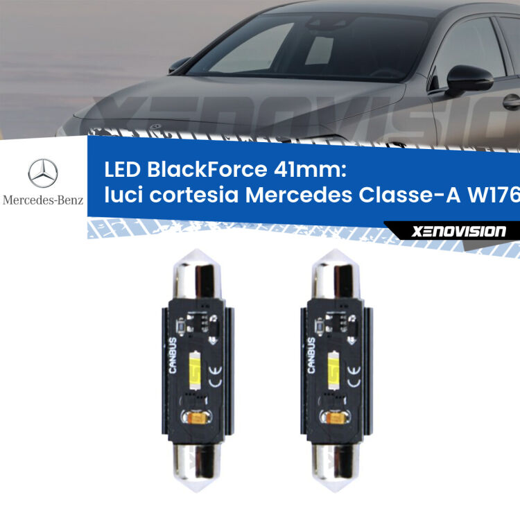 0 Luci Cortesia LED per Mercedes Classe-A W176 2012 - 2018: C5W BlackForce 41mm (Coppia) <strong>Luci Cortesia LED per Mercedes Classe-A</strong> W176 2012 - 2018. Coppia lampade <strong>C5W</strong> 41mm modello BlackForce canbus.