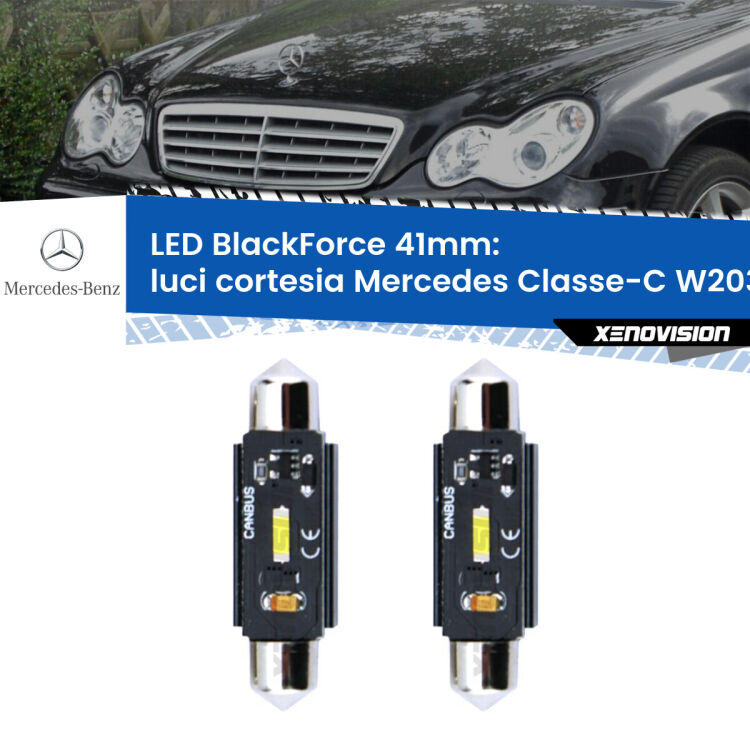0 Luci Cortesia LED per Mercedes Classe-C W203 2000 - 2007: C5W BlackForce 41mm (Coppia) <strong>Luci Cortesia LED per Mercedes Classe-C</strong> W203 2000 - 2007. Coppia lampade <strong>C5W</strong> 41mm modello BlackForce canbus.