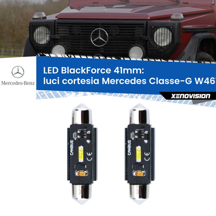 0 Luci Cortesia LED per Mercedes Classe-G W461 1990 - 2000: C5W BlackForce 41mm (Coppia) <strong>Luci Cortesia LED per Mercedes Classe-G</strong> W461 1990 - 2000. Coppia lampade <strong>C5W</strong> 41mm modello BlackForce canbus.