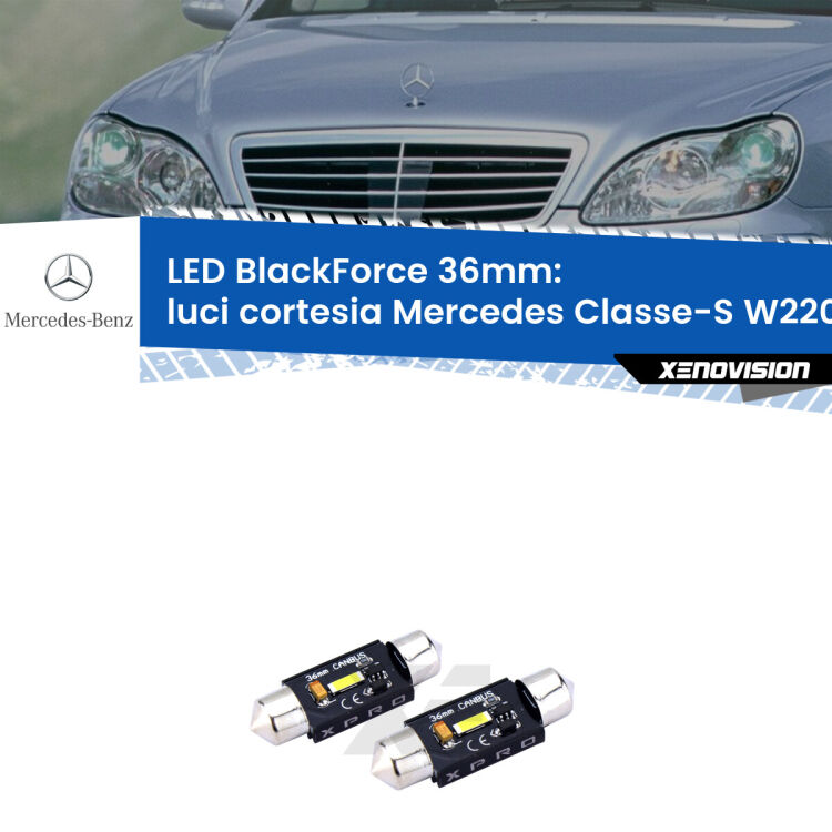 <strong>LED luci cortesia 36mm per Mercedes Classe-S</strong> W220 1998 - 2005. Coppia lampadine <strong>C5W</strong>modello BlackForce Xenovision.