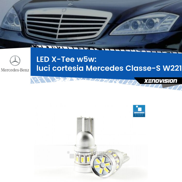 <strong>LED luci cortesia per Mercedes Classe-S</strong> W221 2005 - 2013. Lampade <strong>W5W</strong> modello X-Tee Xenovision top di gamma.