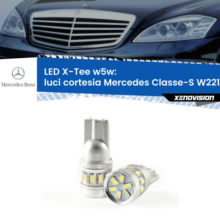 Luci Cortesia LED per Mercedes Classe-S W221 2005 - 2013: W5W X-Tee <strong>LED luci cortesia per Mercedes Classe-S</strong> W221 2005 - 2013. Lampade <strong>W5W</strong> modello X-Tee Xenovision top di gamma.