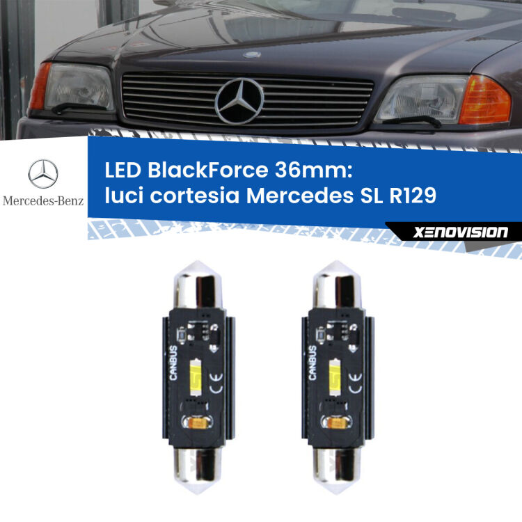 Luci Cortesia LED per Mercedes SL R129 1989 - 2001: C5W BlackForce 36mm (Coppia) <strong>Luci Cortesia LED per Mercedes SL</strong> R129 1989 - 2001. Coppia lampade <strong>C5W</strong> 36mm modello BlackForce canbus.