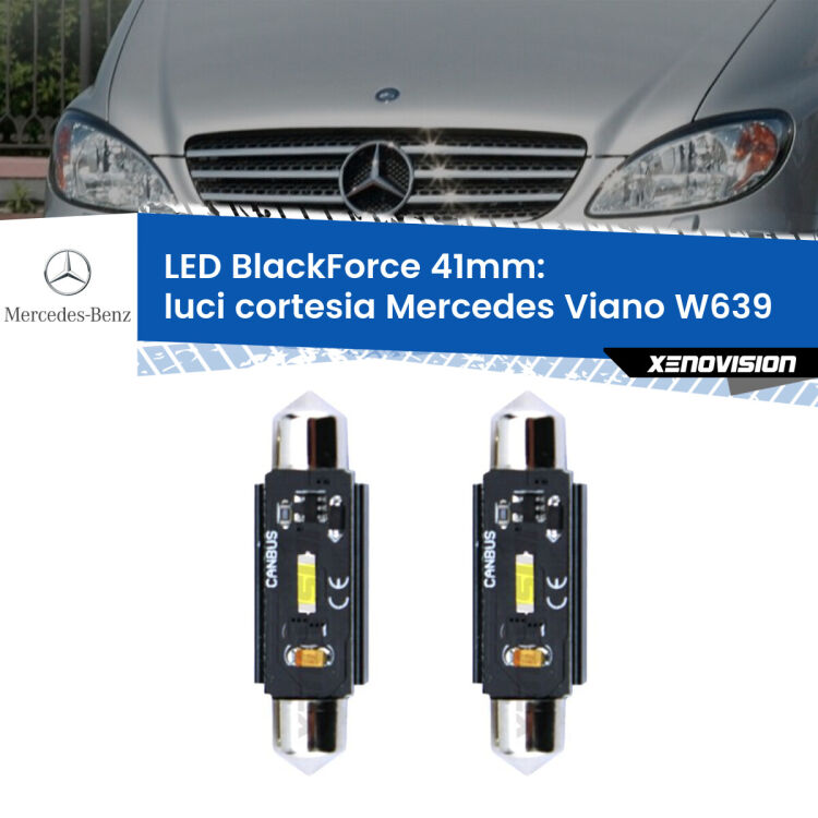 0 Luci Cortesia LED per Mercedes Viano W639 2003 - 2007: C5W BlackForce 41mm (Coppia) <strong>Luci Cortesia LED per Mercedes Viano</strong> W639 2003 - 2007. Coppia lampade <strong>C5W</strong> 41mm modello BlackForce canbus.