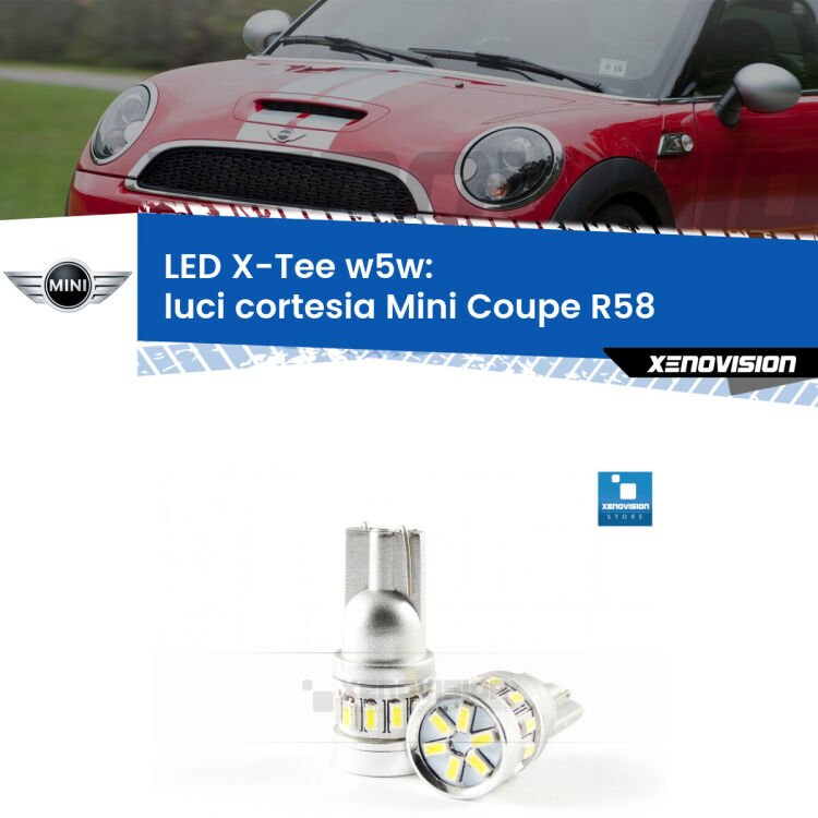 <strong>LED luci cortesia per Mini Coupe</strong> R58 2011 - 2015. Lampade <strong>W5W</strong> modello X-Tee Xenovision top di gamma.