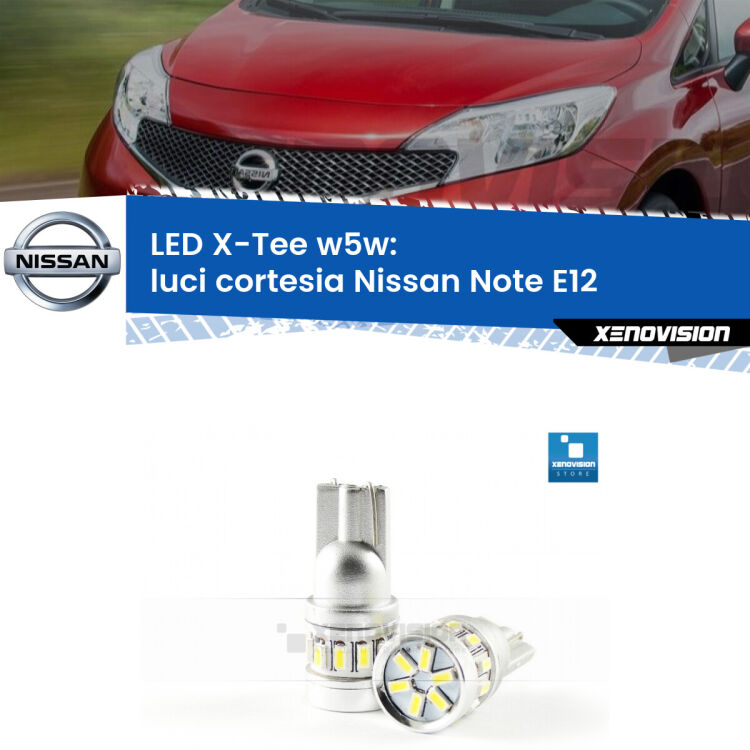 <strong>LED luci cortesia per Nissan Note</strong> E12 2013 in poi. Lampade <strong>W5W</strong> modello X-Tee Xenovision top di gamma.