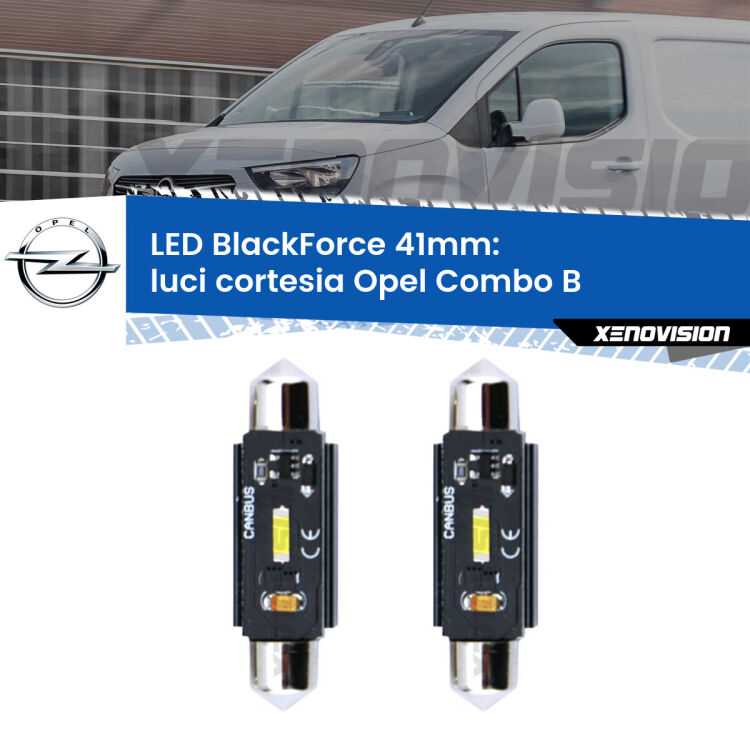 0 Luci Cortesia LED per Opel Combo B  1994 - 2001: C5W BlackForce 41mm (Coppia) <strong>Luci Cortesia LED per Opel Combo B</strong>  1994 - 2001. Coppia lampade <strong>C5W</strong> 41mm modello BlackForce canbus.