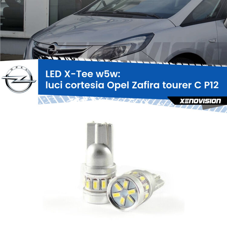 0 Luci Cortesia LED per Opel Zafira C Tourer  anteriori: W5W X-Tee <strong>LED luci cortesia per Opel Zafira C Tourer</strong>  anteriori. Lampade <strong>W5W</strong> modello X-Tee Xenovision top di gamma.
