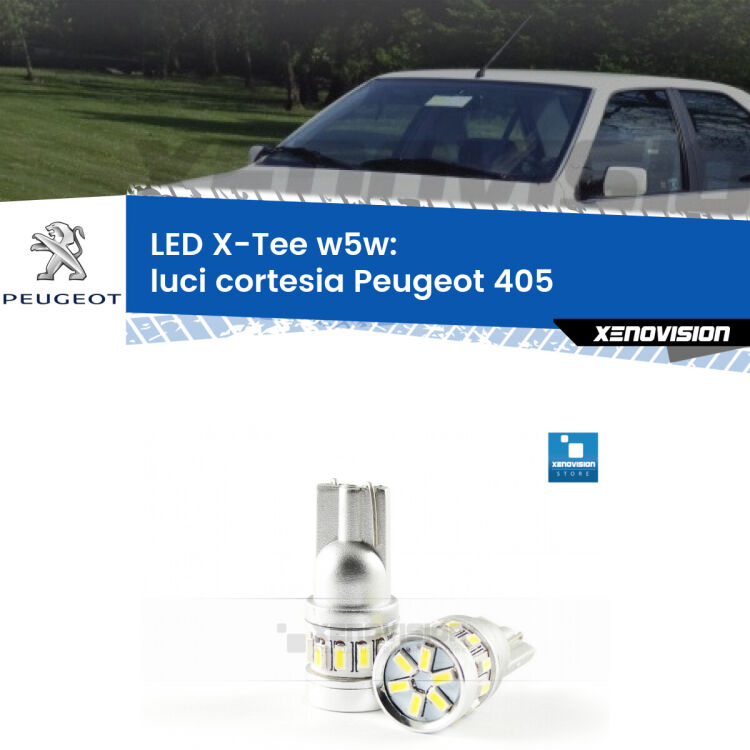 <strong>LED luci cortesia per Peugeot 405</strong>  1987 - 1997. Lampade <strong>W5W</strong> modello X-Tee Xenovision top di gamma.