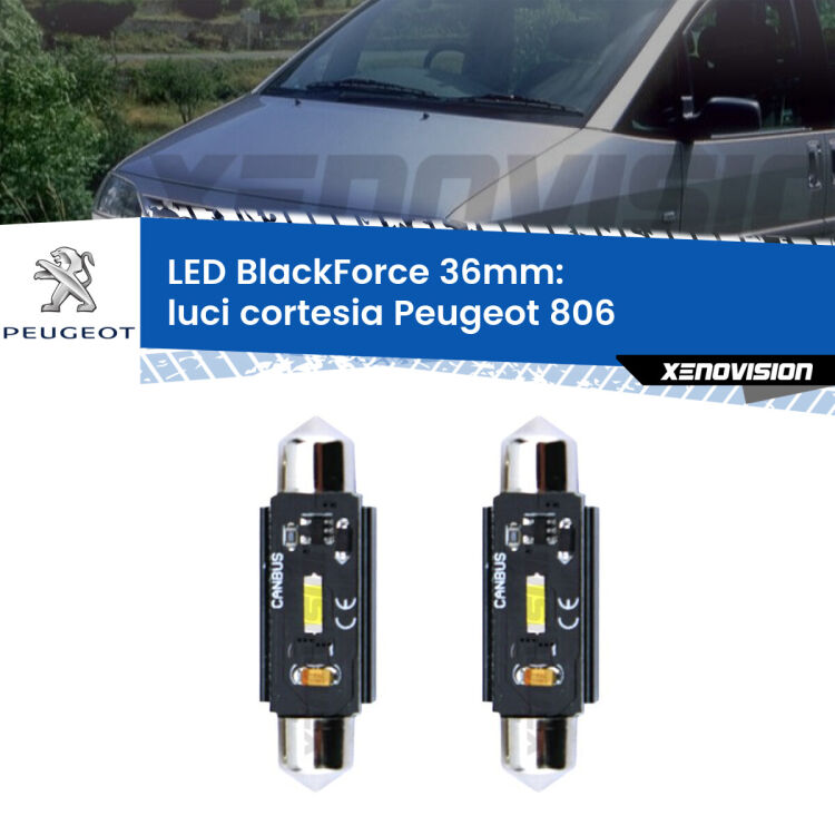 0 Luci Cortesia LED per Peugeot 806 posteriori: C5W BlackForce 36mm (Coppia) <strong>Luci Cortesia LED per Peugeot 806</strong> posteriori. Coppia lampade <strong>C5W</strong> 36mm modello BlackForce canbus.
