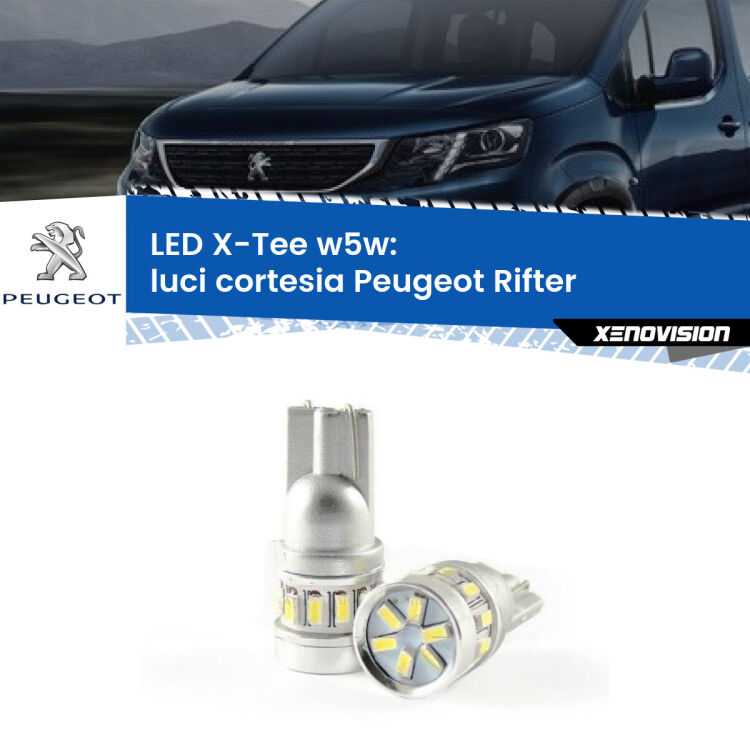 0 Luci Cortesia LED per Peugeot Rifter 2018 in poi: W5W X-Tee <strong>LED luci cortesia per Peugeot Rifter</strong> 2018 in poi. Lampade <strong>W5W</strong> modello X-Tee Xenovision top di gamma.