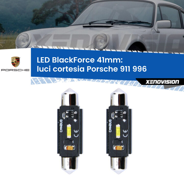 0 Luci Cortesia LED per Porsche 911 996 1997 - 2005: C5W BlackForce 41mm (Coppia) <strong>Luci Cortesia LED per Porsche 911</strong> 996 1997 - 2005. Coppia lampade <strong>C5W</strong> 41mm modello BlackForce canbus.