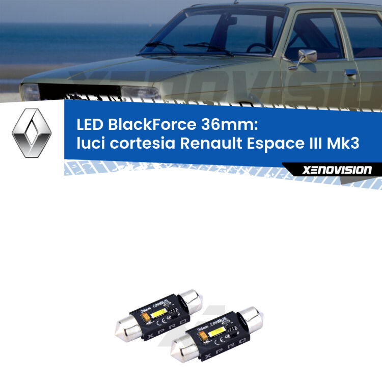 <strong>LED luci cortesia 36mm per Renault Espace III</strong> Mk3 1996 - 2002. Coppia lampadine <strong>C5W</strong>modello BlackForce Xenovision.