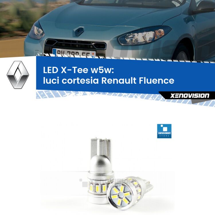 <strong>LED luci cortesia per Renault Fluence</strong>  2010 - 2015. Lampade <strong>W5W</strong> modello X-Tee Xenovision top di gamma.