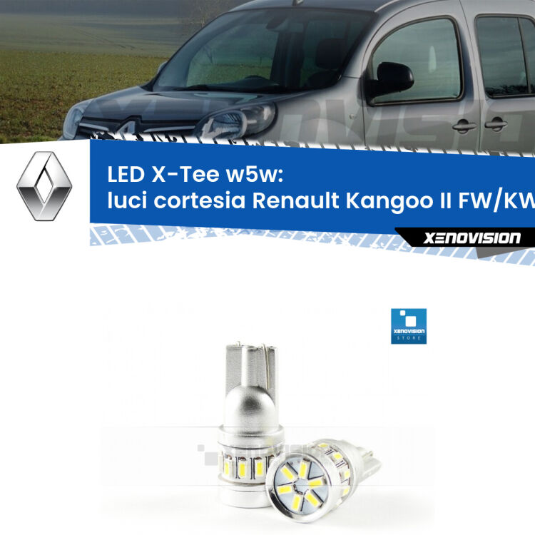 <strong>LED luci cortesia per Renault Kangoo II</strong> FW/KW 2008 in poi. Lampade <strong>W5W</strong> modello X-Tee Xenovision top di gamma.