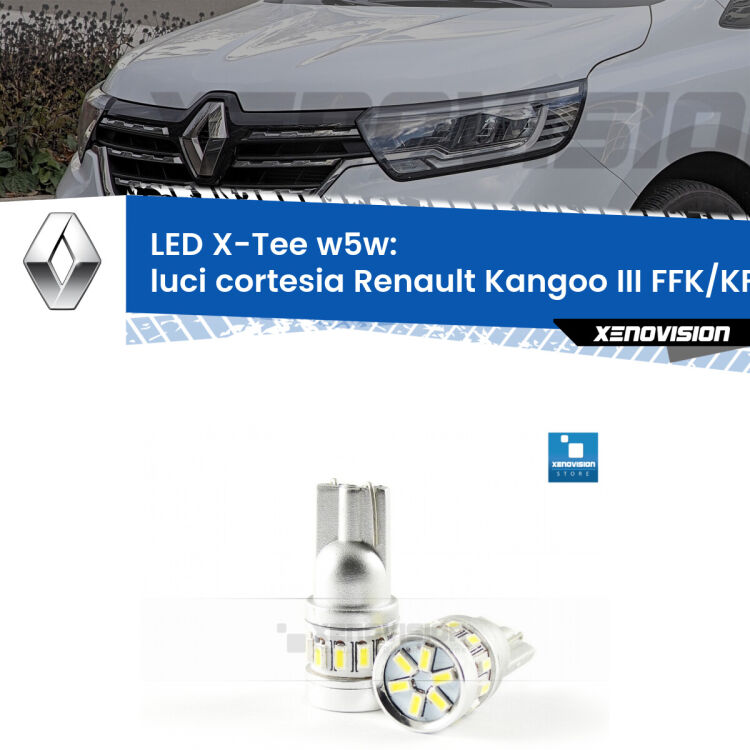 <strong>LED luci cortesia per Renault Kangoo III</strong> FFK/KFK 2021 in poi. Lampade <strong>W5W</strong> modello X-Tee Xenovision top di gamma.
