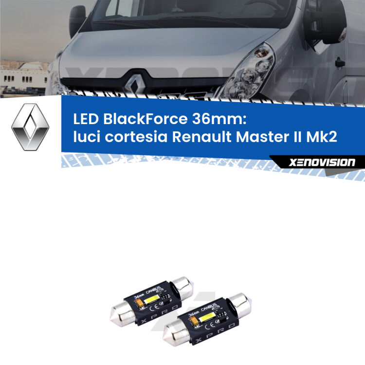 <strong>LED luci cortesia 36mm per Renault Master II</strong> Mk2 1998 - 2009. Coppia lampadine <strong>C5W</strong>modello BlackForce Xenovision.