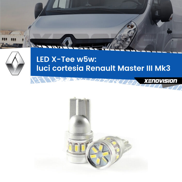 0 Luci Cortesia LED per Renault Master III Mk3 posteriori: W5W X-Tee <strong>LED luci cortesia per Renault Master III</strong> Mk3 posteriori. Lampade <strong>W5W</strong> modello X-Tee Xenovision top di gamma.