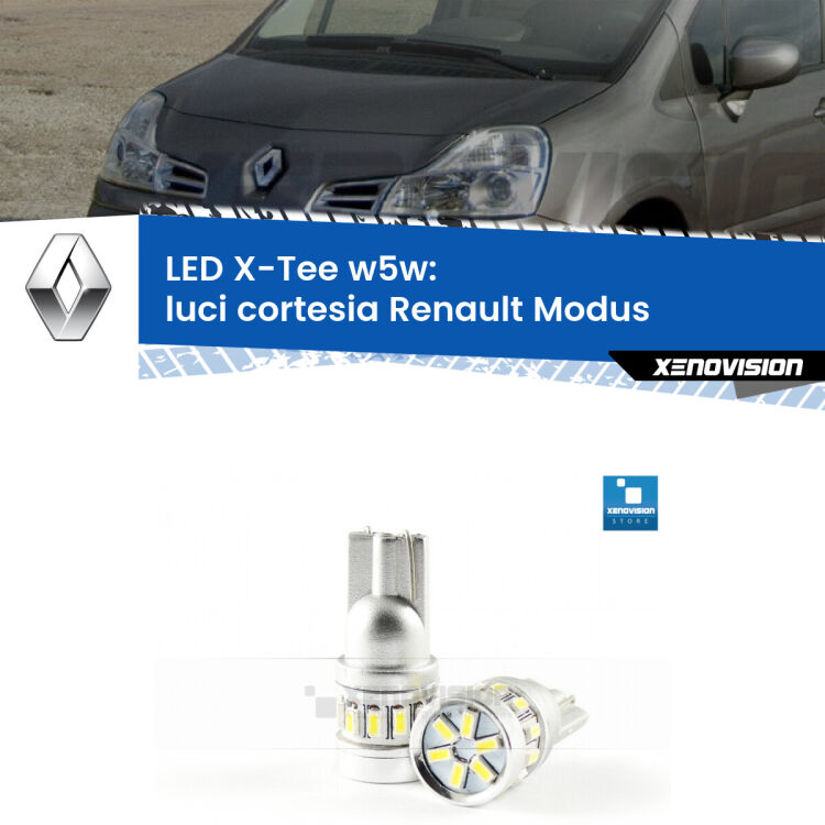 <strong>LED luci cortesia per Renault Modus</strong>  2004 - 2012. Lampade <strong>W5W</strong> modello X-Tee Xenovision top di gamma.