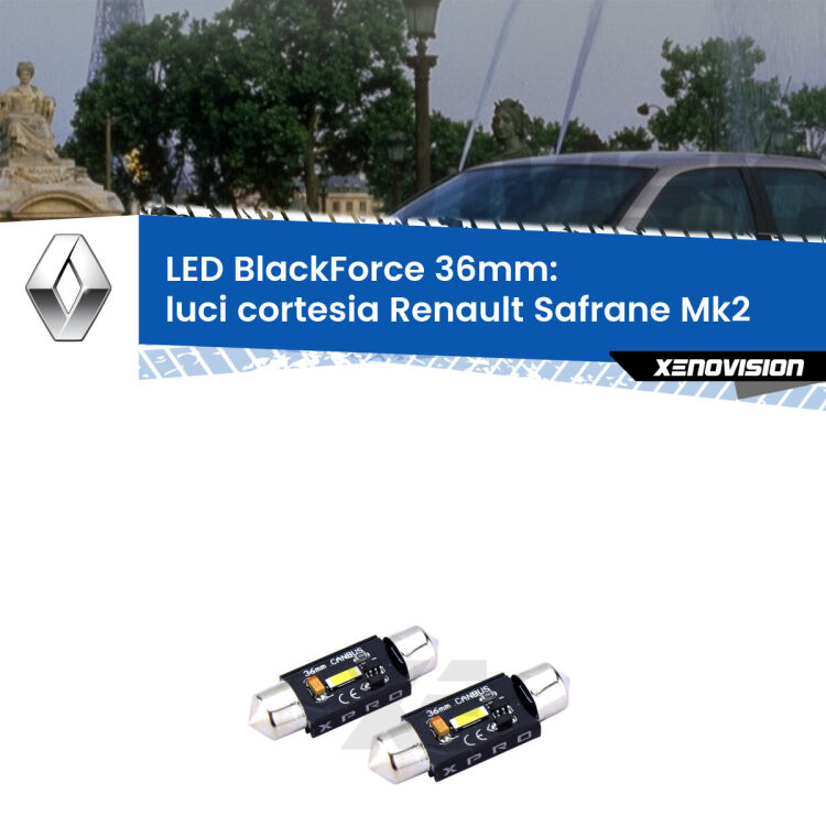 <strong>LED luci cortesia 36mm per Renault Safrane</strong> Mk2 1996 - 2000. Coppia lampadine <strong>C5W</strong>modello BlackForce Xenovision.