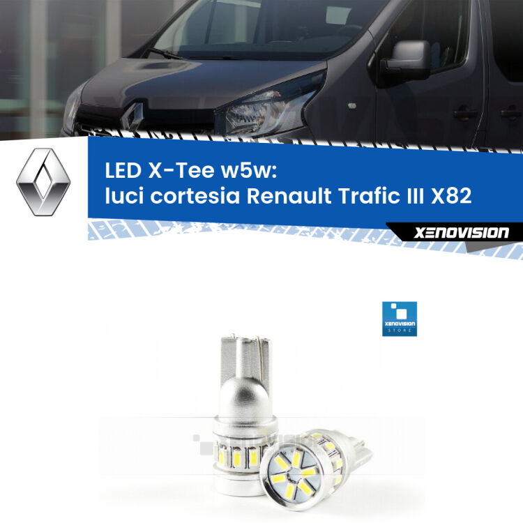 <strong>LED luci cortesia per Renault Trafic III</strong> X82 2014 in poi. Lampade <strong>W5W</strong> modello X-Tee Xenovision top di gamma.