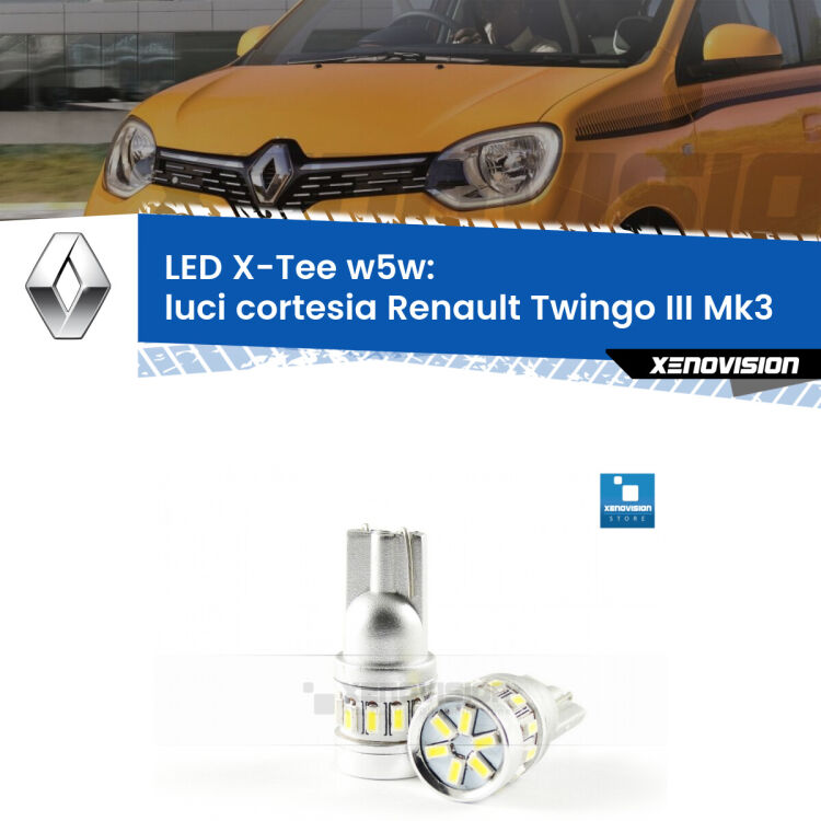 <strong>LED luci cortesia per Renault Twingo III</strong> Mk3 2014 - 2021. Lampade <strong>W5W</strong> modello X-Tee Xenovision top di gamma.