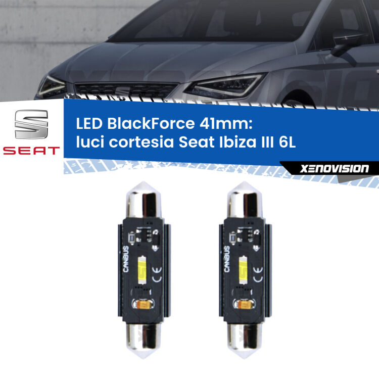 0 Luci Cortesia LED per Seat Ibiza III 6L 2002 - 2009: C5W BlackForce 41mm (Coppia) <strong>Luci Cortesia LED per Seat Ibiza III</strong> 6L 2002 - 2009. Coppia lampade <strong>C5W</strong> 41mm modello BlackForce canbus.