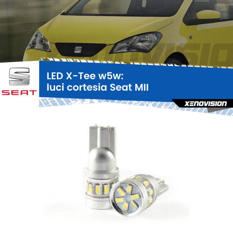 0 Luci Cortesia LED per Seat MII col tettino: W5W X-Tee <strong>LED luci cortesia per Seat MII</strong> col tettino. Lampade <strong>W5W</strong> modello X-Tee Xenovision top di gamma.