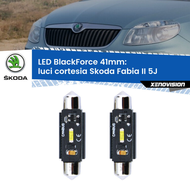 0 Luci Cortesia LED per Skoda Fabia II 5J 2006 - 2014: C5W BlackForce 41mm (Coppia) <strong>Luci Cortesia LED per Skoda Fabia II</strong> 5J 2006 - 2014. Coppia lampade <strong>C5W</strong> 41mm modello BlackForce canbus.