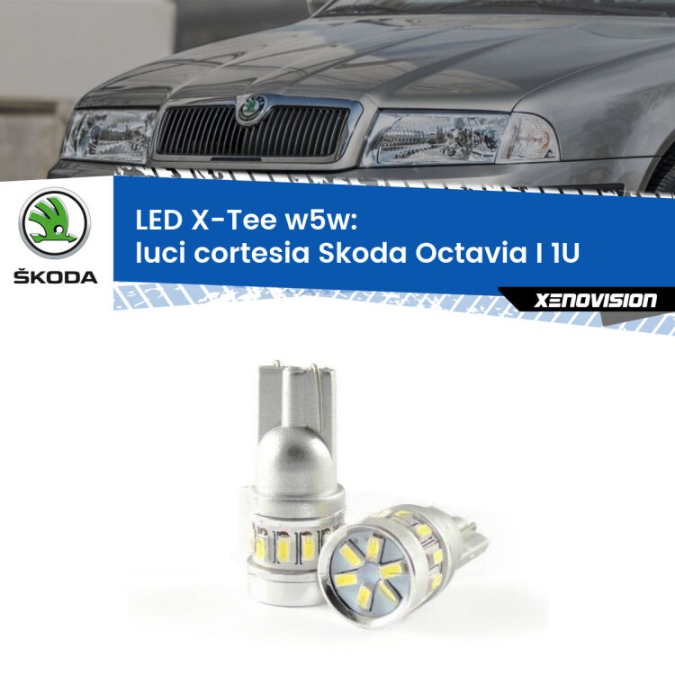 0 Luci Cortesia LED per Skoda Octavia I 1U posteriori: W5W X-Tee <strong>LED luci cortesia per Skoda Octavia I</strong> 1U posteriori. Lampade <strong>W5W</strong> modello X-Tee Xenovision top di gamma.